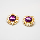 Vintage Blanca Purple Rhinestone and Pearl Earrings