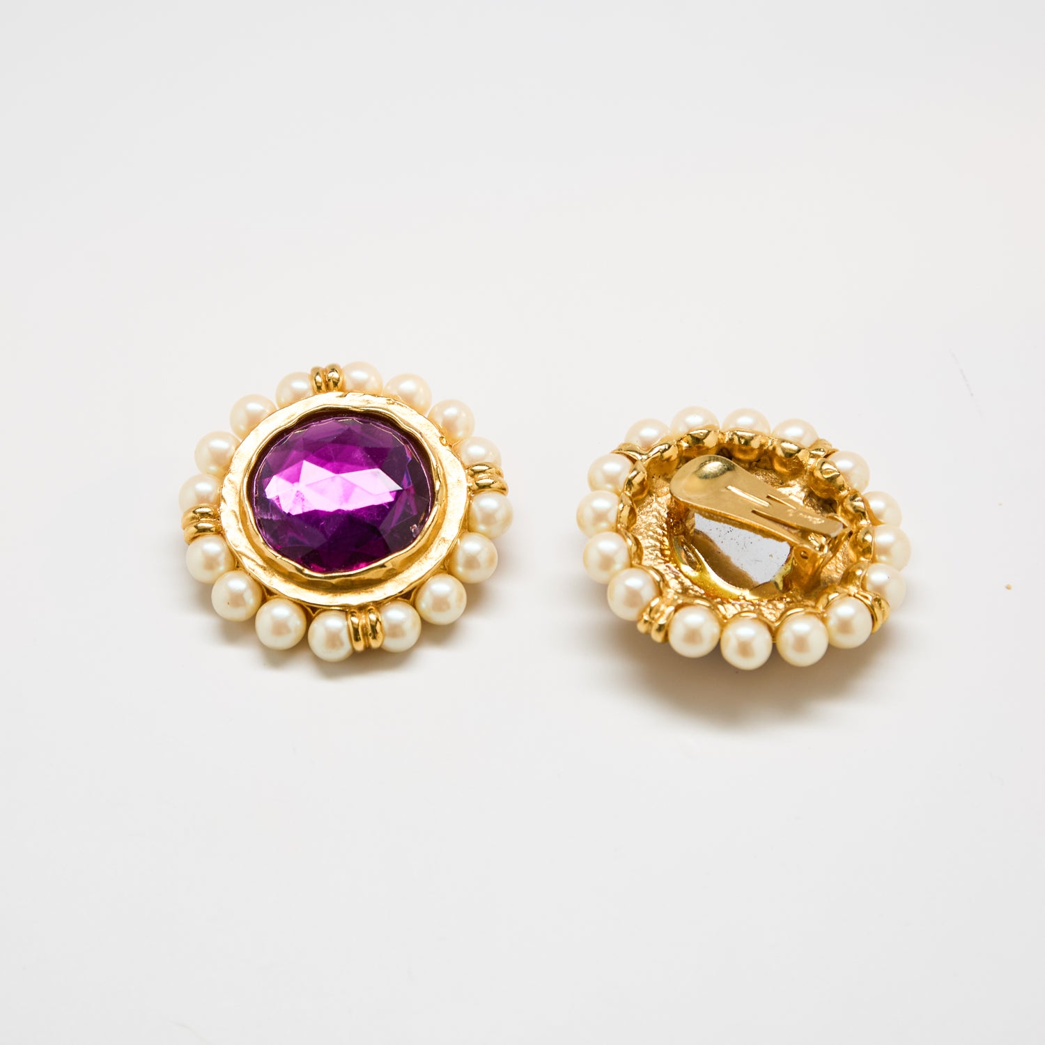 Vintage Blanca Purple Rhinestone and Pearl Earrings