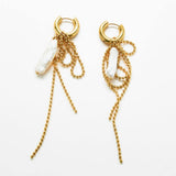 Gold Bow & Pearl Huggie Drop Earrings