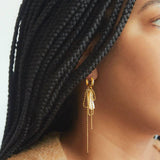 Gold Bow & Pearl Huggie Drop Earrings