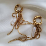 Gold Bow & Pearl Huggie Drop Earrings