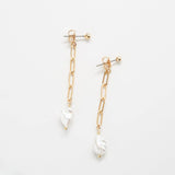 Gold Pearl Chain Jacket Earrings