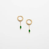 Green CZ Short Chain Huggie Earrings