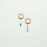 Green CZ Short Chain Huggie Earrings