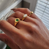 Green CZ Signet Ring