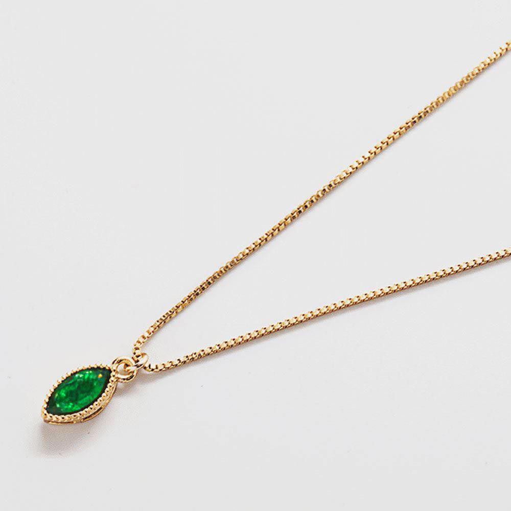 Green CZ Teardrop Dainty Necklace