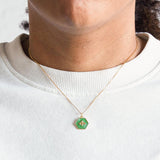 Green Hexagon Gold Bee Necklace