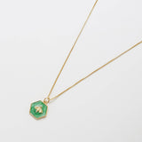 Green Hexagon Gold Bee Necklace