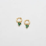 Green Pave Geometric Huggie Earrings