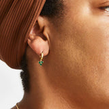 Green Pave Geometric Huggie Earrings