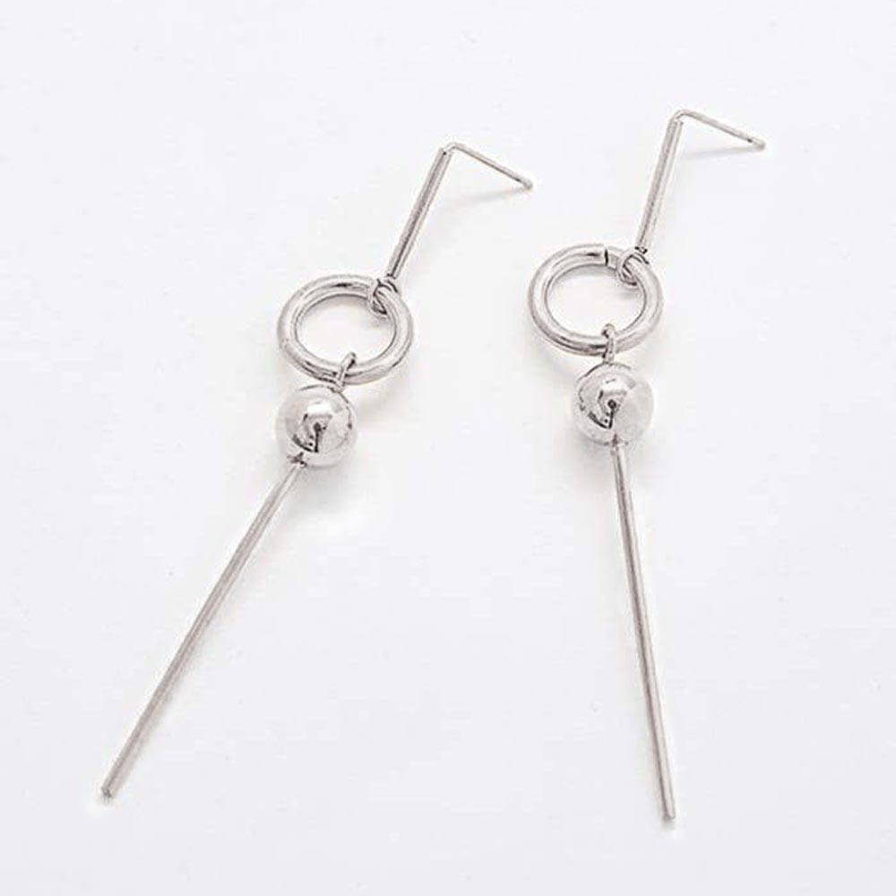 Silver Geometric Circle Drop Earrings