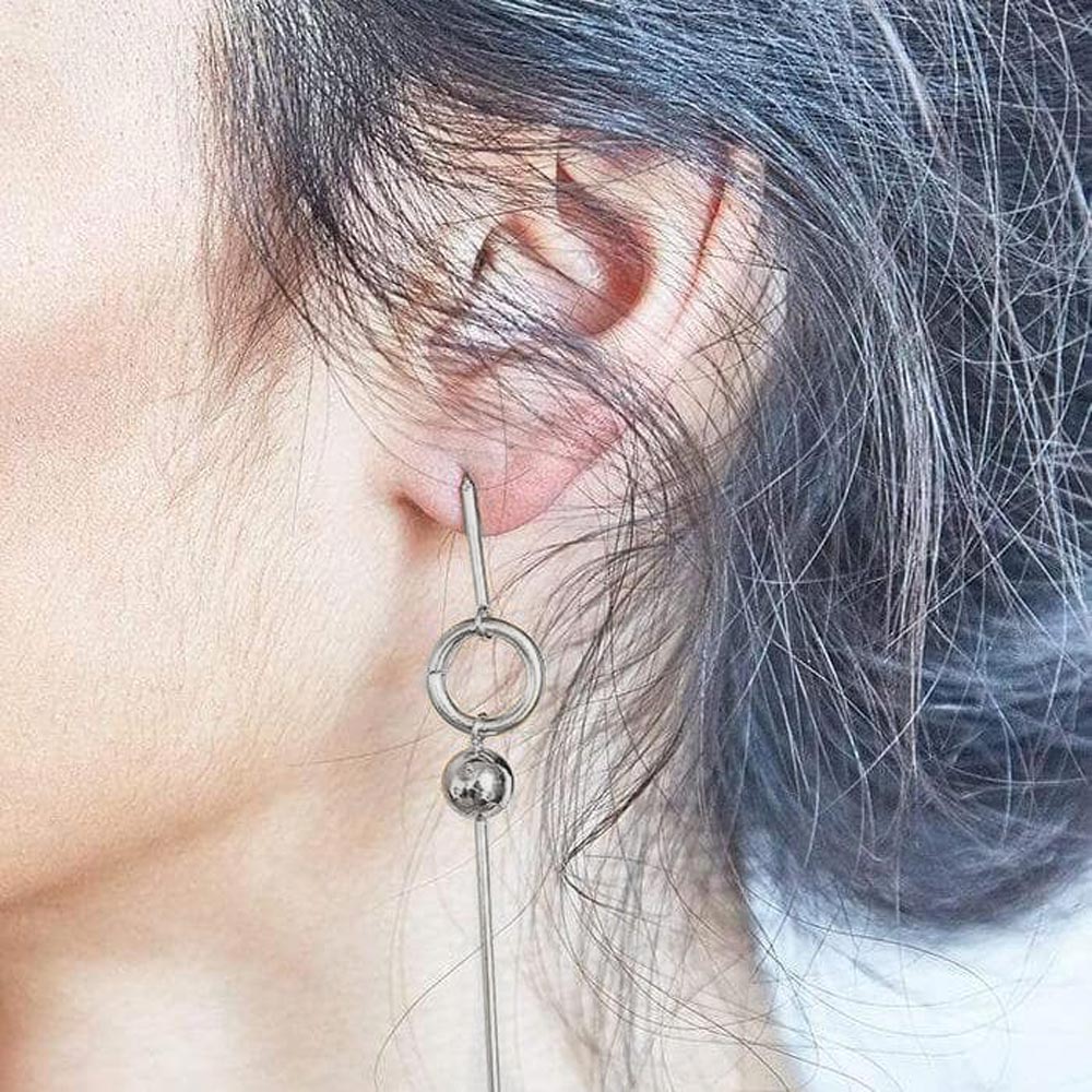 Silver Geometric Circle Drop Earrings