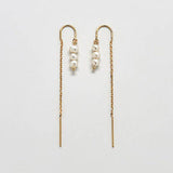 Triple Pearl Drop Threader Earrings