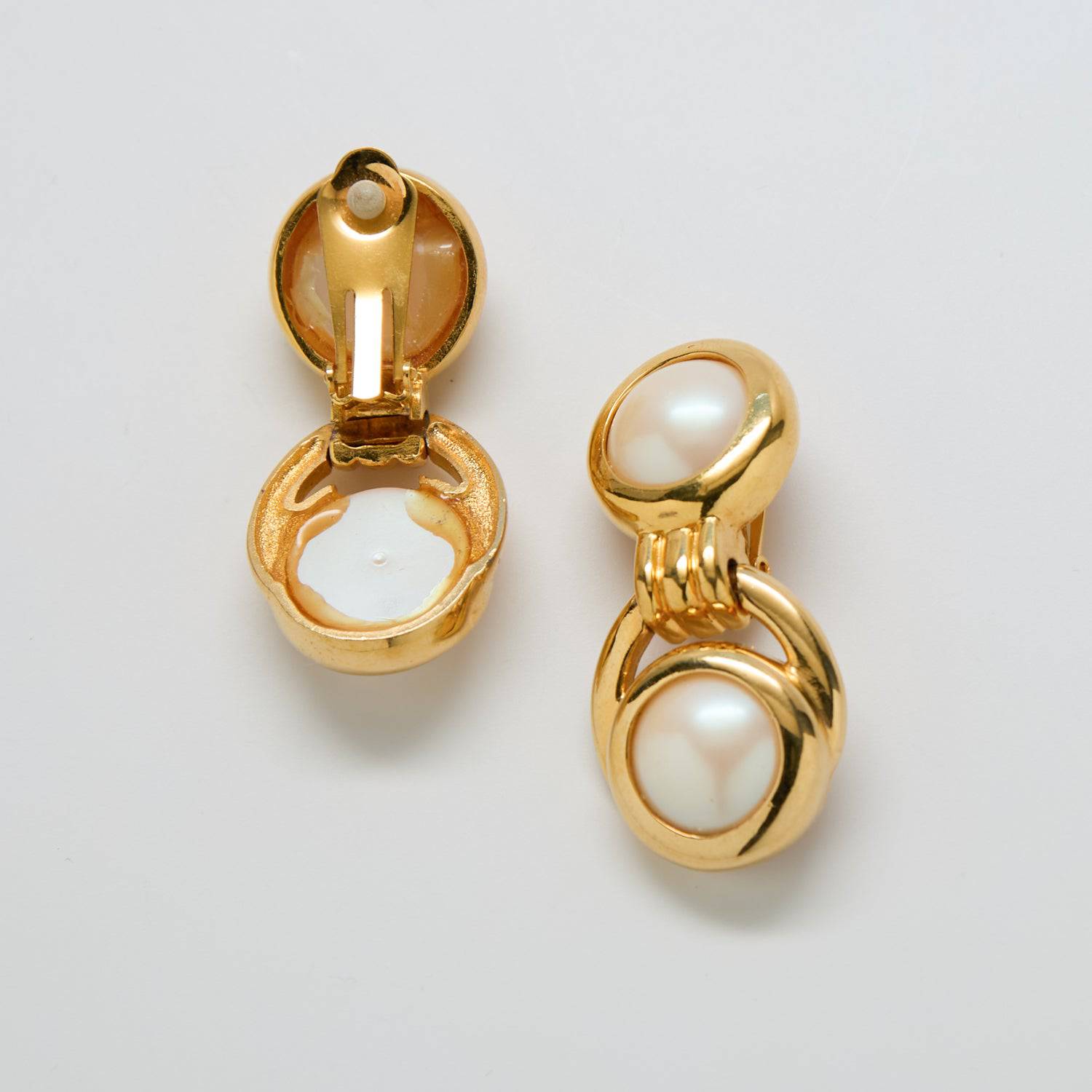 Two Tone offers Pearl Cabochon Drop Statement Earrings By Modle, 1980s